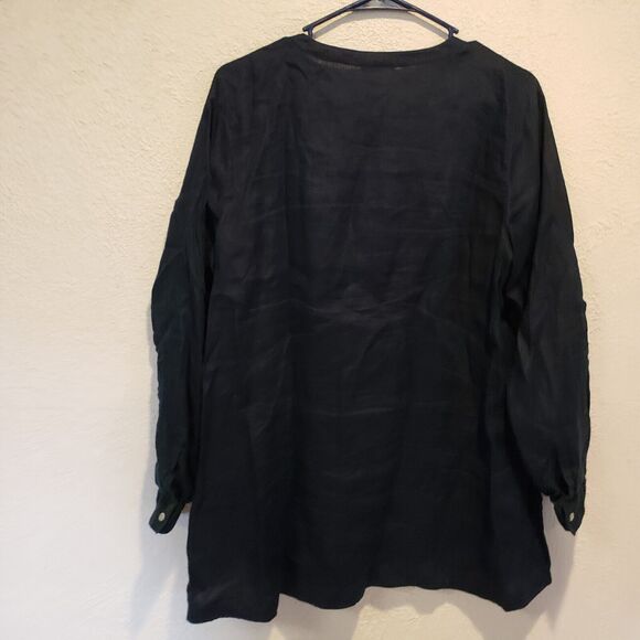 J Jill Tunic Womens Medium Navy Blue Love Linen Round Neck Tie Hem Split M - Picture 8 of 11